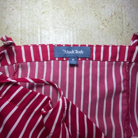 ModCloth Red & White Striped Shift Dress With Adjustable Straps Summer Vacation - Picture 3 of 5